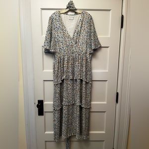 ASOS Design tiered/pleated floral midi dress